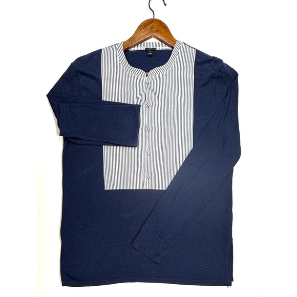 J.Crew,‎  Navy/White Stripe Collar, Long Sleeve Shirt, Wmn's Size Small - Picture 2 of 8